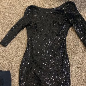 Cute cocktail mini dress, backless black sequins